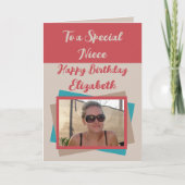 Niece Foto Name Rot Türkis Geburtstag Karte (Vorderseite)