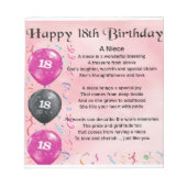 Niece Geem - 18. Geburtstag Notizblock (Vorderseite)
