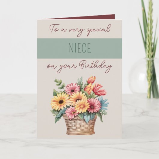 Niece gerbera green beige Geburtstag Karte (Vorderseite)