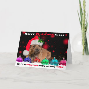Niece Grumpy Border Terrier Dog in Weihnachtsmannm Feiertagskarte