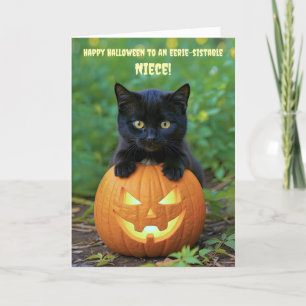 Niece Halloween Little Black Cat Kitten Karte
