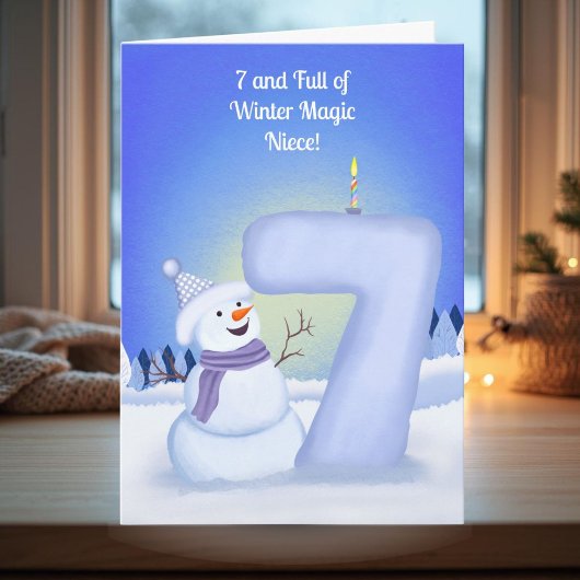 Niece Happy 7th Birthday Snowman  Karte