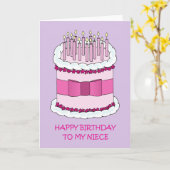 Niece Happy Birthday Cartoon Cake und Candles Karte (Gelbe Blume)