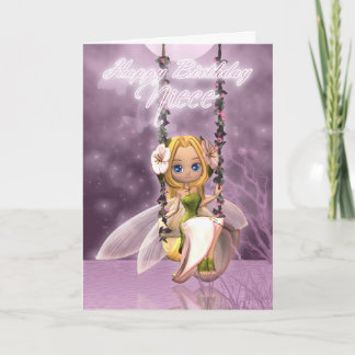 Niece Happy Birthday niedliche Fee auf Blume Swing Karte