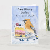 Niece Happy February Birthday Cedar Waxwing Karte (Vorderseite)