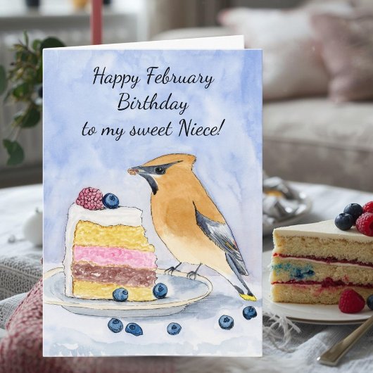 Niece Happy February Birthday Cedar Waxwing Karte