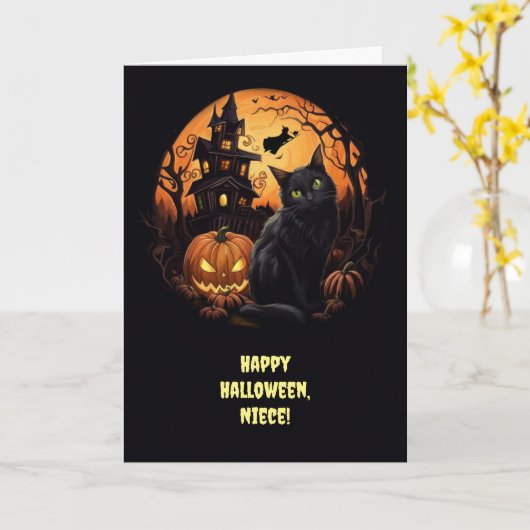 Niece Happy Halloween Black Cats Pumpkins Karte (Gelbe Blume)