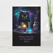 Niece Happy Halloween Fantasy Black Cat Niedlich Karte (Vorderseite)