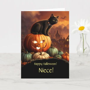 Niece Happy Halloween Niedlich Black Cat und Pumpk Karte