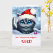 Niece Happy Holidays Niedlich Kitten Weihnachten Karte (Gelbe Blume)