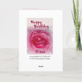 NIECE - Happy xxth Birthday - Pink Rose Karte (Rückseite)