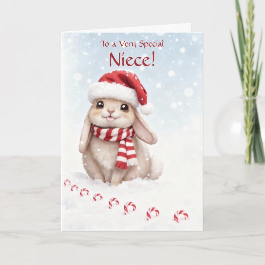 Niece Holiday Cute and Fun Christmas Bunny  Karte (Vorderseite)