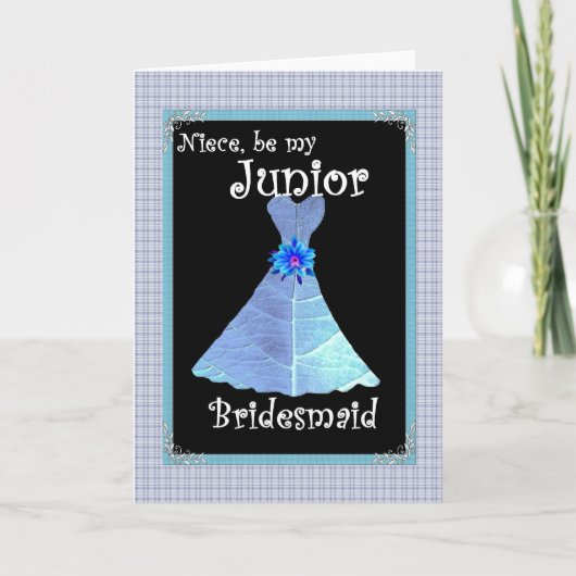 Niece - Junior Bridesmaid Wedding Invite Blue Gown Einladung (Vorderseite)