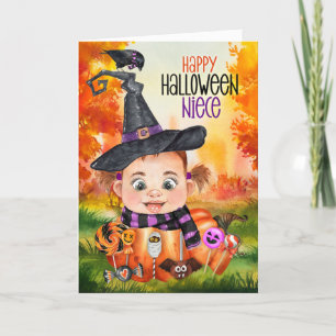 Niece Little Hexe und Raven Halloween Pumpkin Feiertagskarte