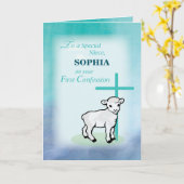 Niece Personalize Name First Confession Lamb Cross Karte (Gelbe Blume)