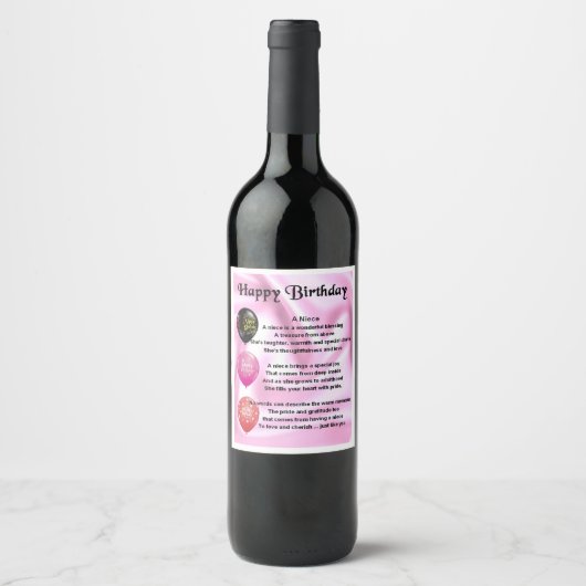 Niece Poem Wein Flasche Label Happy Birthday Weinetikett (Vorderseite)
