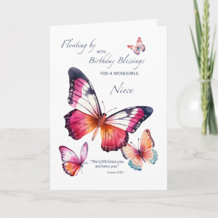 Niece Religious Birthday to Watercolor Butterflies Karte