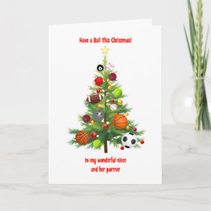 Niece und Partner Weihnachtsbaum mit Sporthallen Feiertagskarte