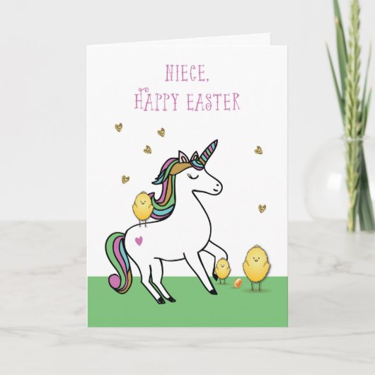 Niece Unicorn Osterwünscht mit Chicks Karte (Vorderseite)