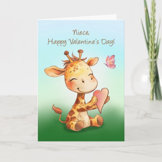Niece Valentine Niedlich Happy Giraffe mit Herz Karte (Vorderseite)