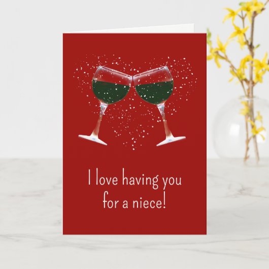 Niece Valentine's Day Wine Funny Karte (Gelbe Blume)