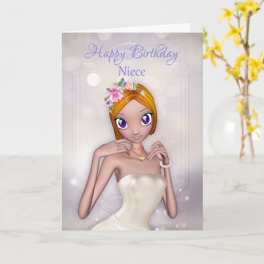 Niece with Fantasy Femme in Cream Dress Card Karte (Gelbe Blume)