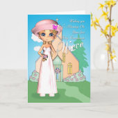 Niece zuerst heilige Kommunion kleine Mädchen und  Karte (Gelbe Blume)