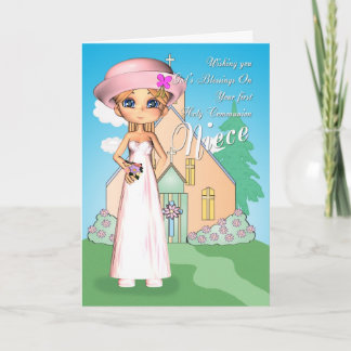 Niece zuerst heilige Kommunion kleine Mädchen und Karte