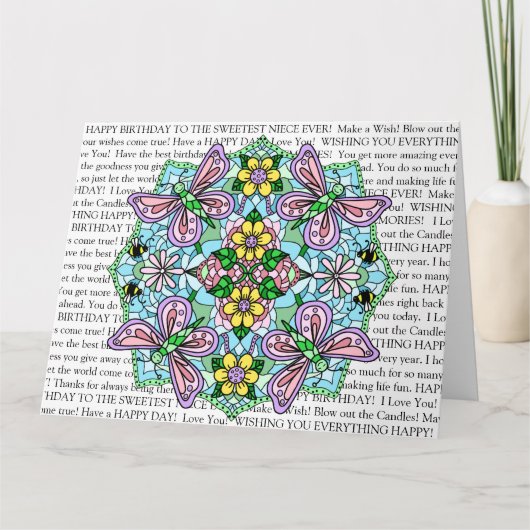 Niece's Birthday, Butterfly Mandala Coloring Page Karte (Vorderseite)