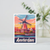 Niederlande Amsterdam Vintage Travel Illustration Postkarte (Stehend Vorderseite)