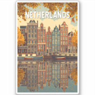 Niederlande Illustration Reise Kunst Vintage Aufkleber