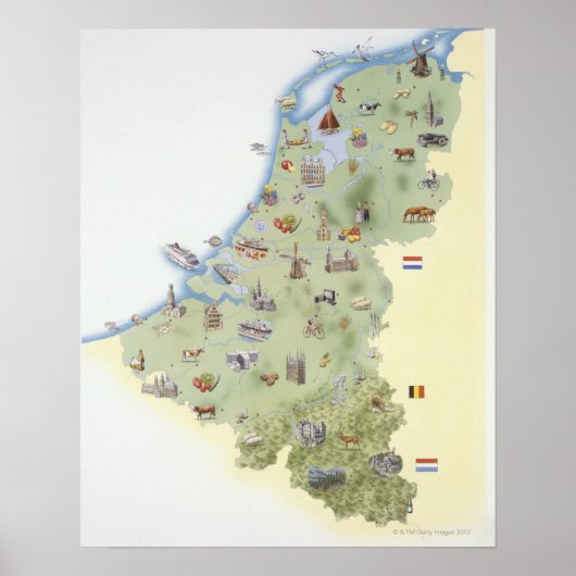 Niederlande, Karte mit Unterscheidungsmerkmalen Poster (Vorne)