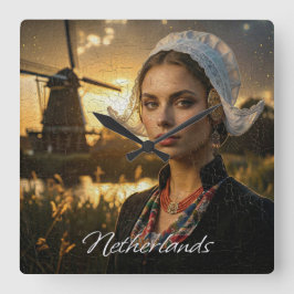 NIEDERLANDE - KI-ÖLGEMÄLDE QUADRATISCHE WANDUHR