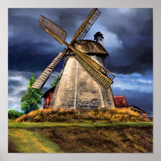 Niederlande Landscape Windmill Poster Painting (Vorne)