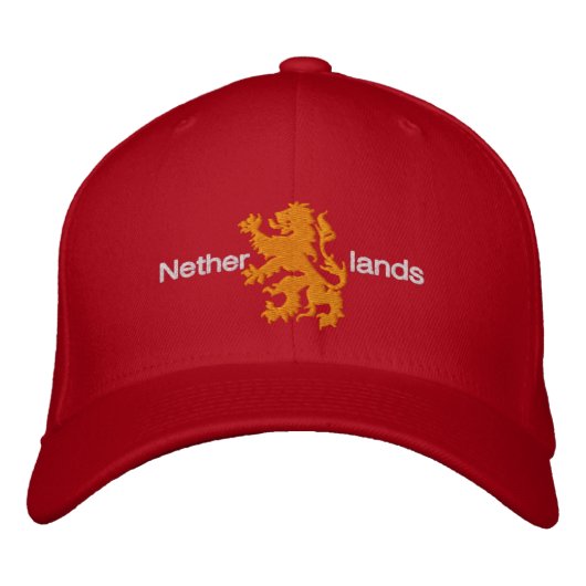 Niederlande Rot und Orange Rampant Lion Cap Bestickte Baseballkappe (Vorderseite)