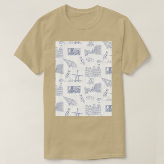 Niederlande Toille de Jouy Muster in Delft Blue i T-Shirt (Design vorne)
