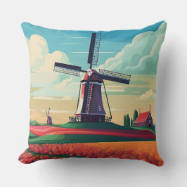 Niederlande Tulip Field Windmill Dutch Flag Travel Kissen