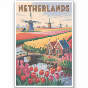 Niederlande Tulpen Illustration Reise Kunst Vintag Aufkleber