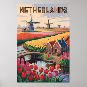 Niederlande Tulpen Illustration Reise Kunst Vintag Poster
