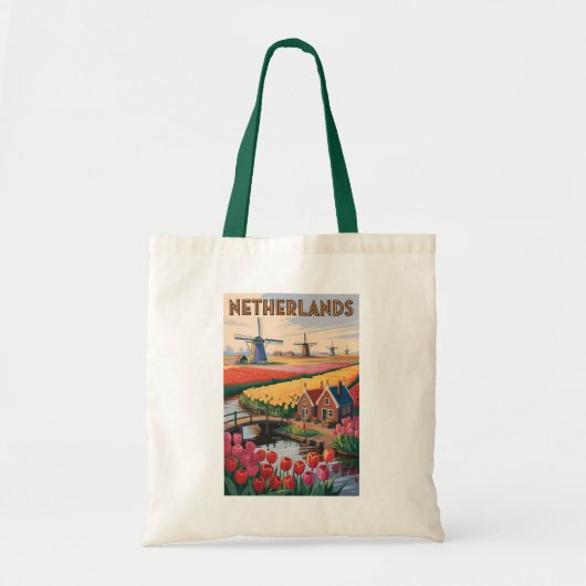 Niederlande Tulpen Illustration Reise Kunst Vintag Tragetasche (Vorne)