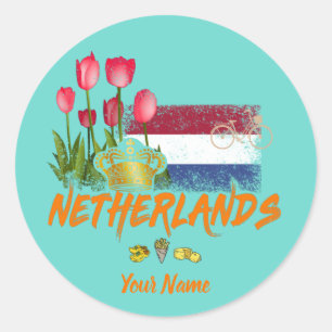 Niederlande Vintag Holland Flag und Niederländisc Runder Aufkleber
