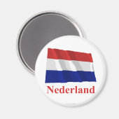 Niederlande Waving Flag mit Name in Niederländisch Magnet (Vorderseite/Rückseite)
