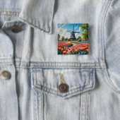 Niederlande Windmill & Tulips Button (Beispiel)
