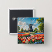 Niederlande Windmill & Tulips Button (Vorne & Hinten)