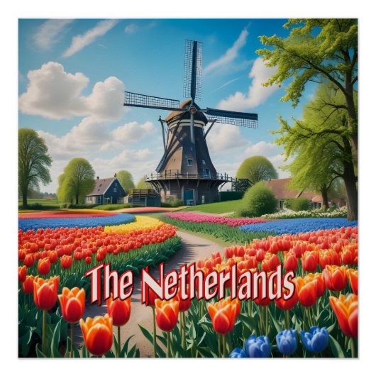 Niederlande Windmill & Tulips Poster (Vorderseite)