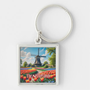 Niederlande Windmill & Tulips Schlüsselanhänger