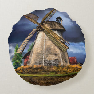 Niederlande Windmühle Landschaft Rundkissen Rundes Kissen