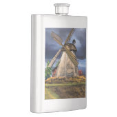 Niederlande Windmühle Landschaft Zeichnend Flasche Flachmann (Rechts)