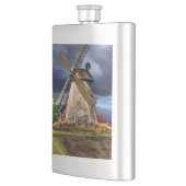 Niederlande Windmühle Landschaft Zeichnend Flasche Flachmann (Links)