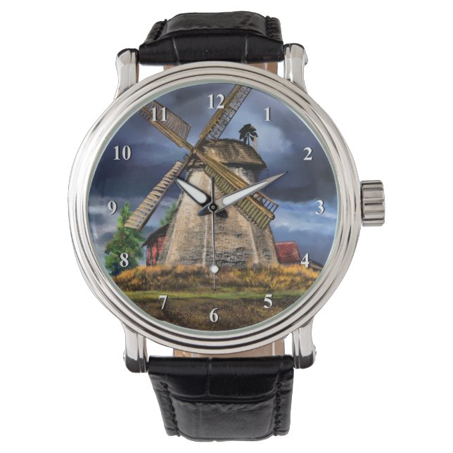 Niederlande Windmühle Watch Armbanduhr (Vorderseite)
